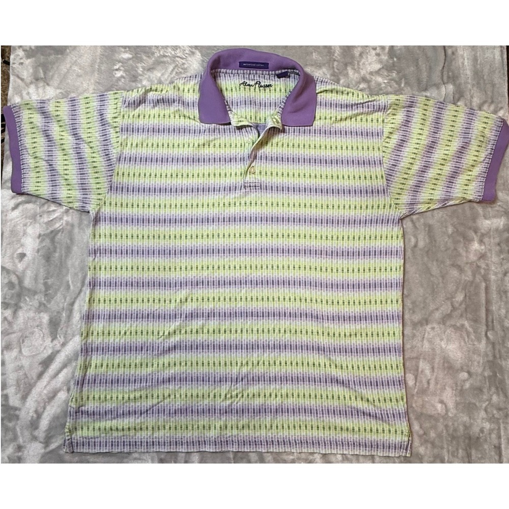 Alan Flusser Mens Mercerized Cotton Polo Shirt Large Short SL Grandpa Core Y2K